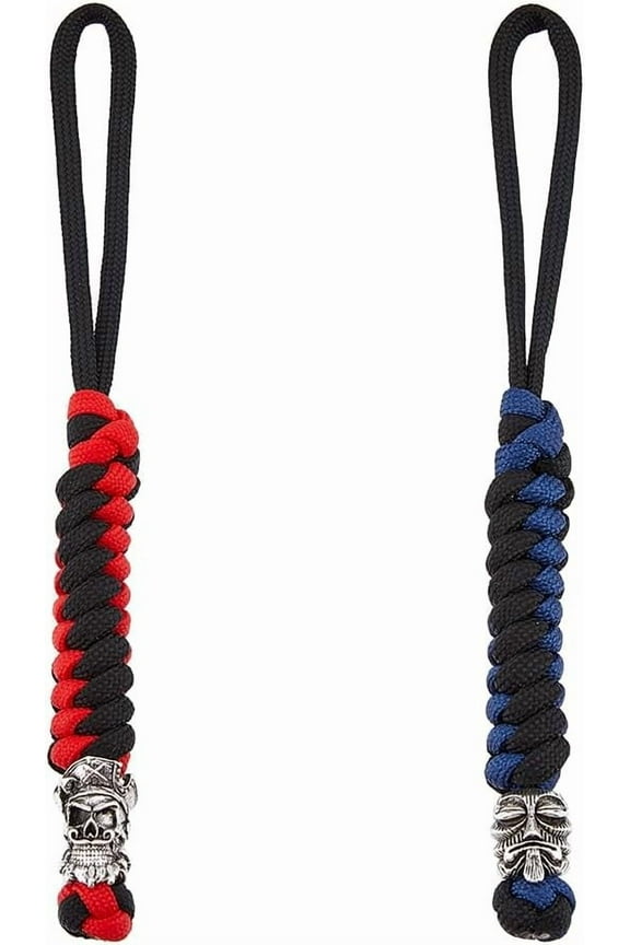 2 Style Skull Knife Parachute Lanyards Outdoor Tactical Paracord Ropes Skeleton Bead Keychain Backpack Lanyards Polyester Knife Attachment Ropes for Survival Gear Accessory