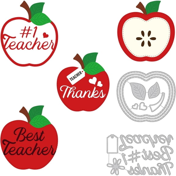 2 Style Teacher's Day Metal Cutting Dies Best Teacher Nesting Pattern Embossing Stencil Template for Making Photo Decorative Paper Scrapbooking 0.08cm Thick Stainless Steel Color