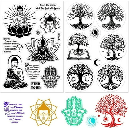 2 Style Tree of Life Clear Rubber Stamps Mandala Vintage Reusable Transparent Silicone Stamp Seals DIY