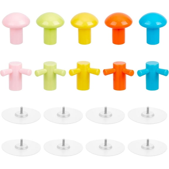 2 Style Wall Hooks 10 Pack Decorative Adhesive Heavy Duty Hooks No Punch Traceless Door Hooks with Adhesive PVC Base Mushroom/Branch Shape DIY