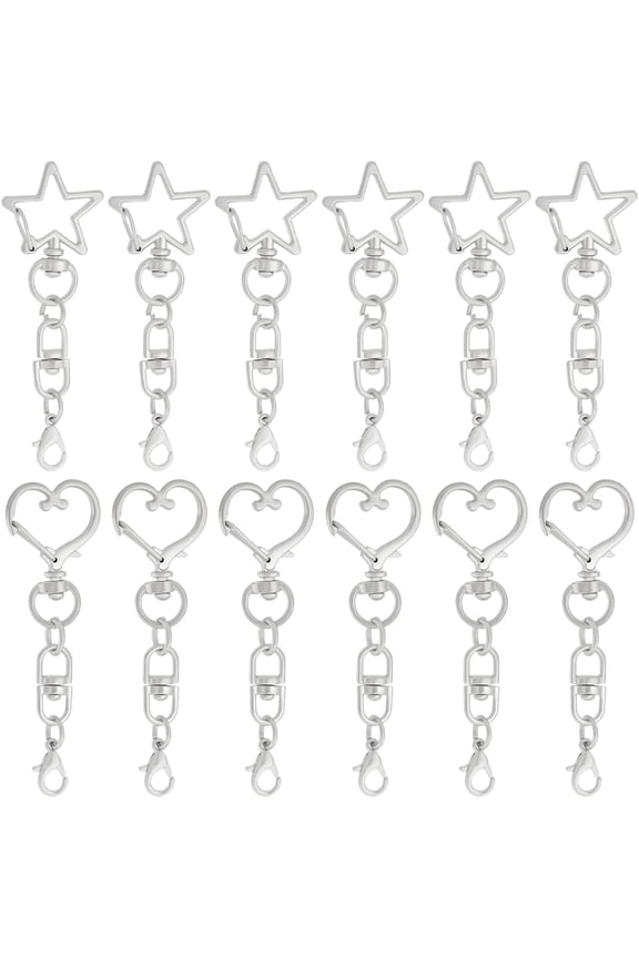 2 Styles 20Pcs Star Shaped Clasp Heart Keychain Clip Bulk Alloy Metal Silver Lobster Claw Clasps Hook for Keyring Making Accessories Backpack Lanyards Jewelry Beginners Colorful