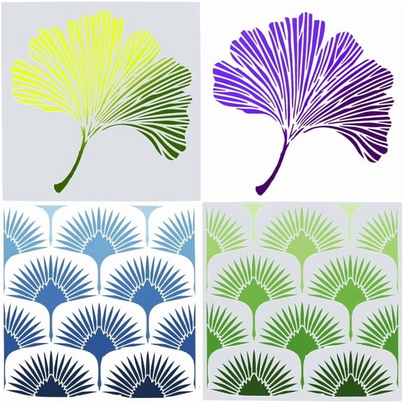 2 Styles 30x30cm Large Leaf Stencils Ginkgo Leaf Templates Palm Leaves Plastic Stencil Reusable Washable Square Signs for Painting on Wood Wall Floor Furniture Spring Summer Decor colorful DIY