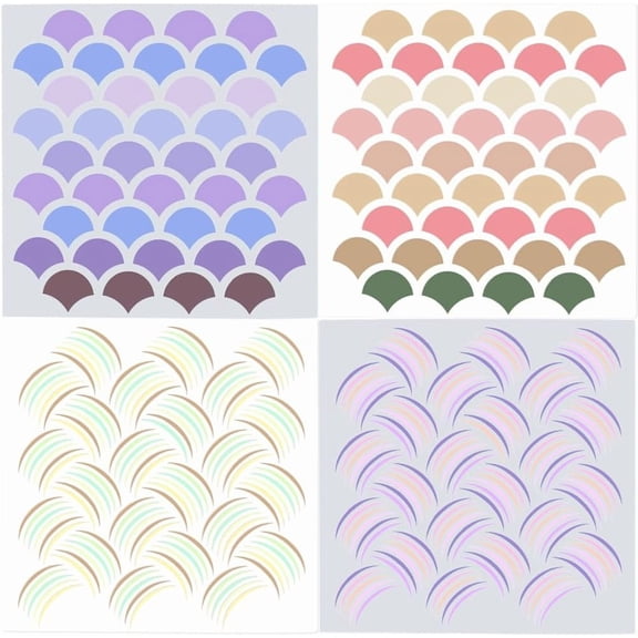 2 Styles 30x30cm Large Painting Stencils Fan Shaped Stencils Woven Pattern Templates Reusable Washable Square Plastic Stencils Signs for Painting on Wood Wall Floor Furniture DIY Crafts White DIY