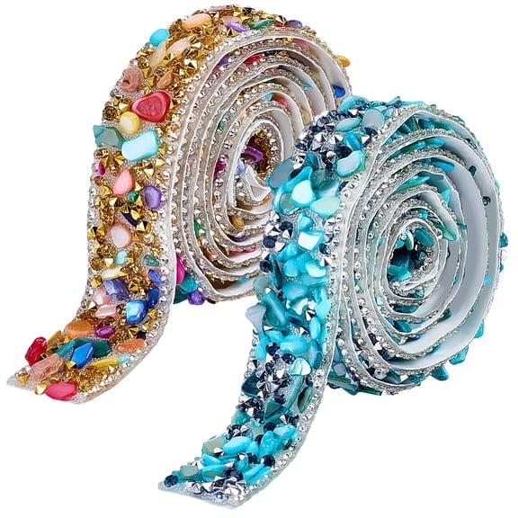 2 Styles 36 Inch Self Adhesive Colorful Resin Rhinestone Tape Sparkle Crystals Beaded Trim Bling Appliques Strips Ribbons