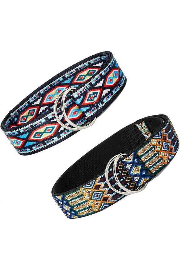 2 Styles 46inch Waist Belt Ethnic Style Polyester Belts Rope Braid Belt Jacquard Ribbon Belts D-Ring Canvas Belt for Dress Pants diy Mixed Color