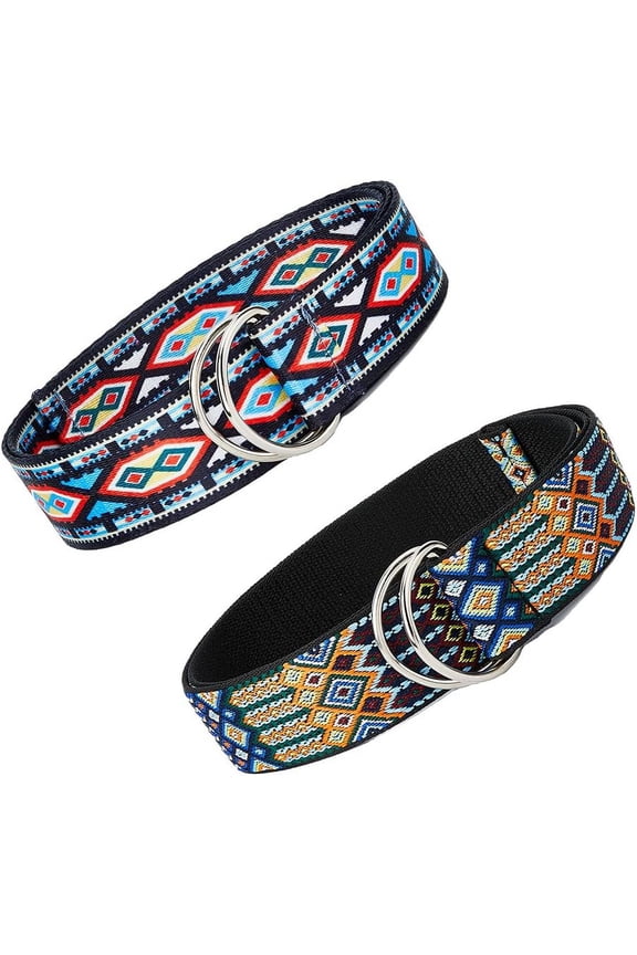 2 Styles 46inch Waist Belt Ethnic Style Polyester Belts Rope Braid Belt Jacquard Ribbon Belts D-Ring Canvas Belt for Dress Pants diy