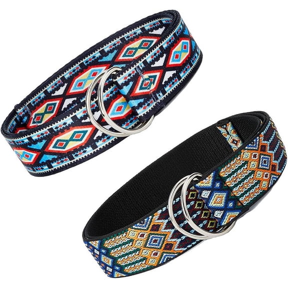 2 Styles 46inch Waist Belt Ethnic Style Polyester Belts Rope Braid Belt Jacquard Ribbon Belts D-Ring Canvas Belt for Dress Pants for DIY