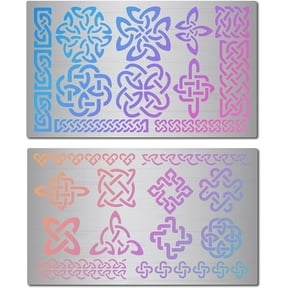 2 Styles 6" Celtic Knot Stencil Symbol Witchery Reusable Stainless Steel Flower Templates for Painting on Wood Wall Canvas Furniture Pyrography Engraving Crafts Home Decorations Gray