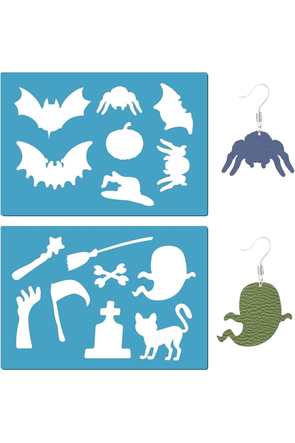 2 Styles Acrylic Stencil Leather Earrings Making Template Reusable Plastic Bats Cat Spider Hat Templates