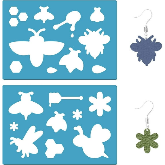2 Styles Bee Honeycomb Reusable Earrings Making Honey Sweet Leather Jewelry Templates Acrylic Lapidary Cutting Stencil for DIY Necklace Making Jewelry DIY Crafts Painting 5.12x3.54 Inch