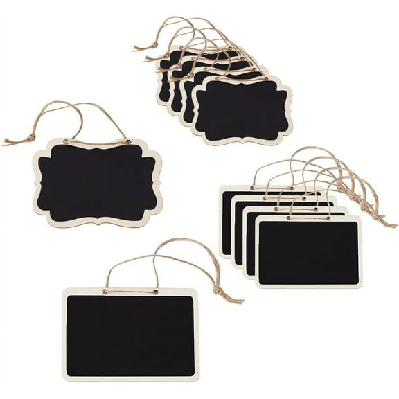 2 Styles Blackboard Slate Decanter Tag 10pcs Mini Wooden Chalkboard Signs Liquor Decanter Labels with Hanging String Message Board Tags for Weddings Place Cards Wine Bottle Whiskey Black