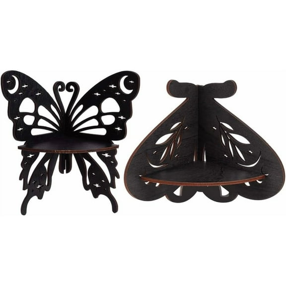 2 Styles Butterfly Shaped Crystal Display Shelf Corner Wall Shelf Gothic Black Crystal Rack Witchy Floating Display Stand for Crystal Candle Display Meditative Bathroom Wood Storage Shelf DIY