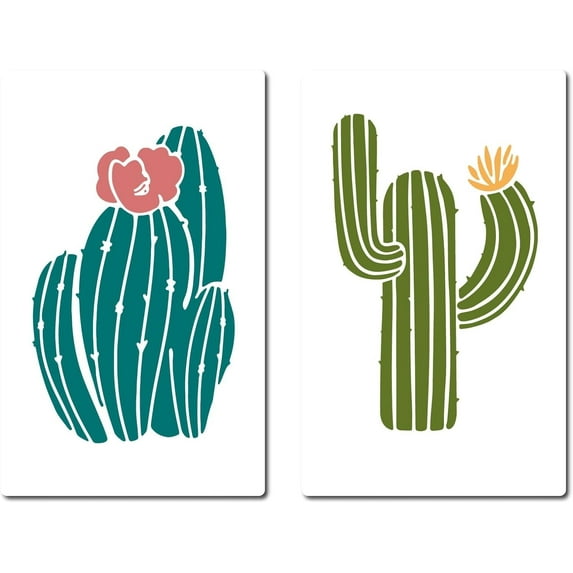 2 Styles Cactus Stencils 20 * 30cm Desert Themed Stencils Reusable Summer Cacti Stencils Sign Square Stencil for Painting On Wood Wall Scrapbooking Card Floor DIY Home Crafts