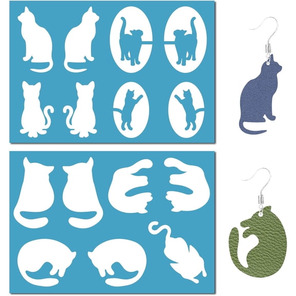 2 Styles Cat Stencils Pet Animal Feline Templates Reusable Acrylic Cutting DIY Painting Cat Playing Cute Kittens Stencils for Drawing Jewelry Earrings Making Home Decor Art Craft 5x3.5inch DIY