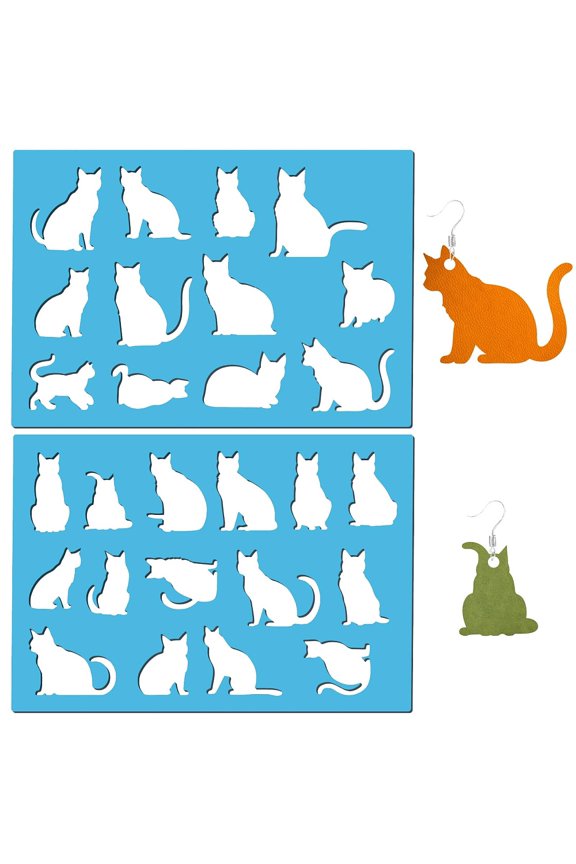 2 Styles Cat Templates 5.1 x 3.5 Inch Earrings Making Template Pet Jewelry Shape Reusable Acrylic Cutting Stencil for Jewelry Making