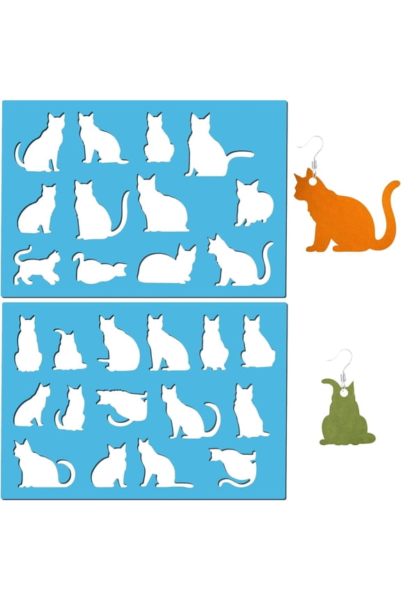2 Styles Cat Templates 5.1 x 3.5 Inch Earrings Making Template Pet Jewelry Shape Reusable Acrylic Cutting Stencil