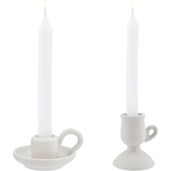2 Styles Ceramic Taper Candle Holder Nordic Style Candlestick with Handle White Porcelain Candlelight Stand for Home Wedding Party for diy