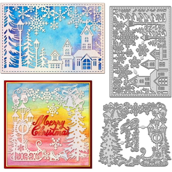 2 Styles Christmas Blessing Words Cutting Cut Die Mixed Merry Christmas Cutting Die Stencil Christmas Tree House Embossing Stencil Template Tool