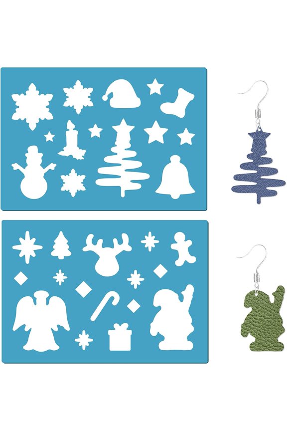 2 Styles Christmas Stencils Jewelry Shape Template Reusable Santa Snowman Christmas Tree Stars Elk Earrings Making Templates Cutting Stencil for Painting Wall Diy Crafts Christmas Ornaments