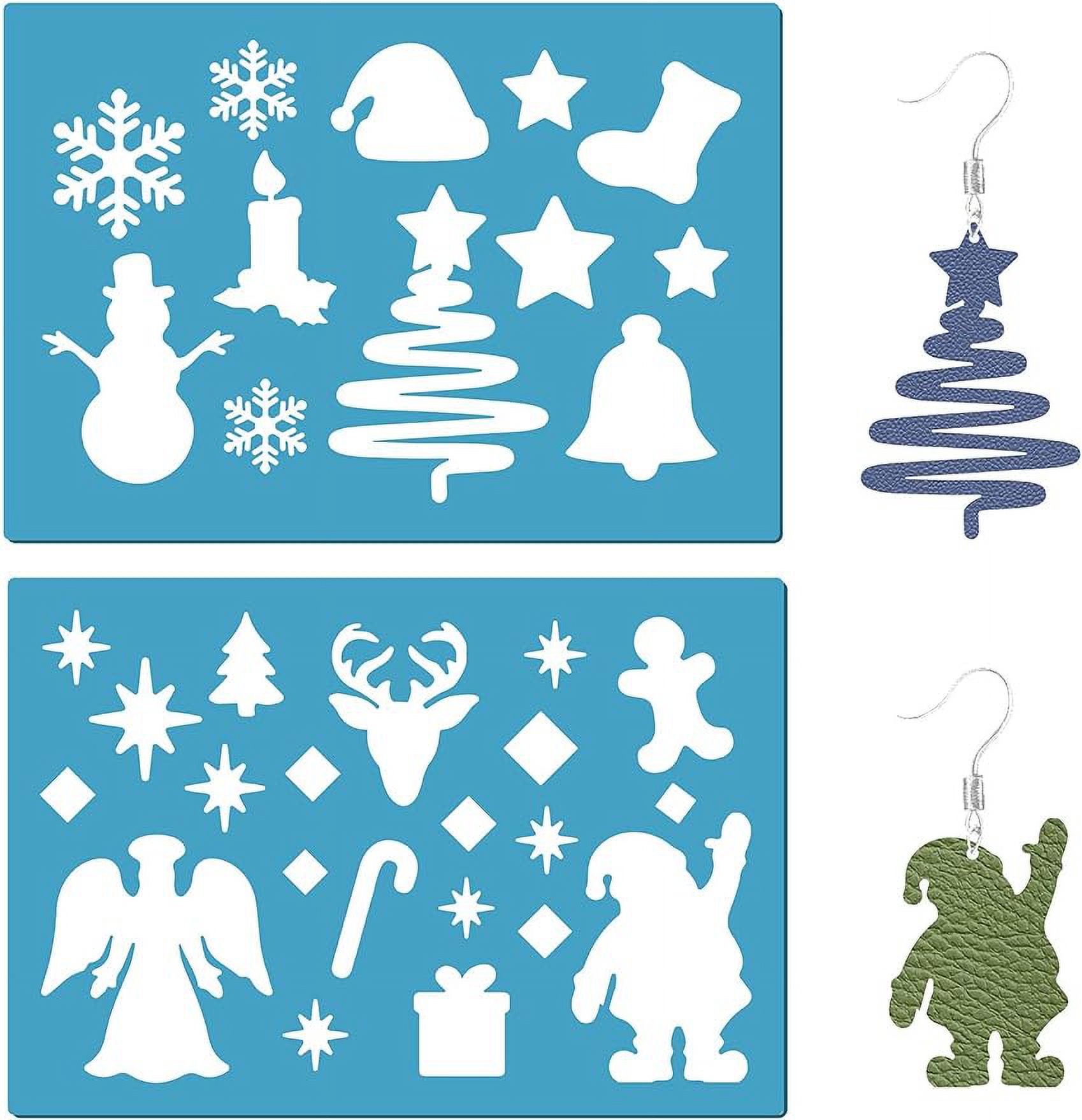 2 Styles Christmas Stencils Jewelry Shape Template Reusable Santa Snowman  Christmas Tree Stars Elk Earrings 