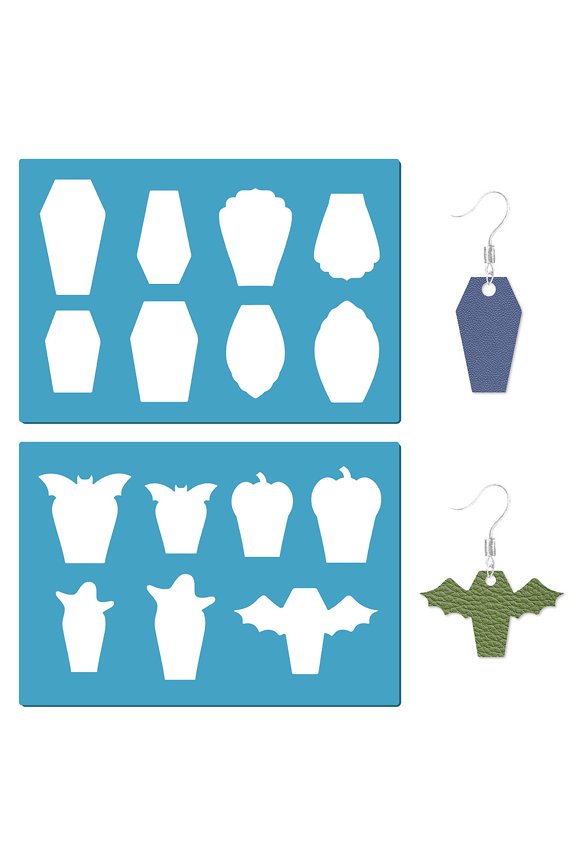 2 Styles Coffin Stencils Gothic Style Earrings Making Template Reusable Acrylic Bat Pumpkin Jewelry Shape Leather Cutting Templates for DIY