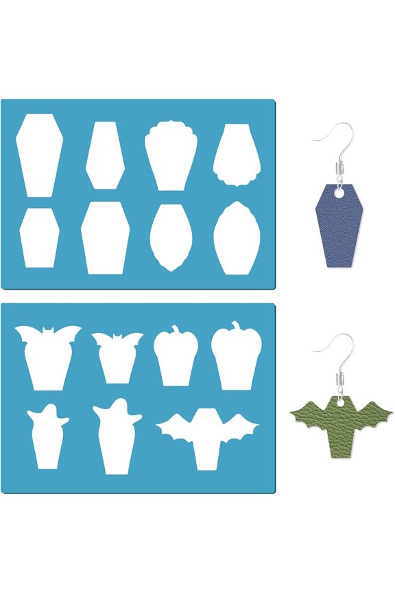 2 Styles Coffin Stencils Gothic Style Earrings Making Template Reusable Acrylic Bat Pumpkin Jewelry Shape Leather Cutting Templates