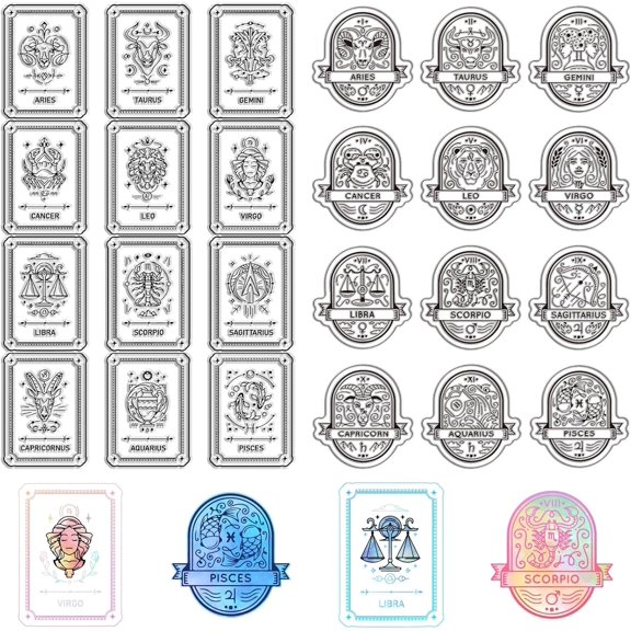 2 Styles Constellation Clear Stamps Divination Leo Reusable Background Postmark Transparent Silicone Stamp Seals for Journaling Card Making Decor DIY Scrapbooking Supplies Film Frame