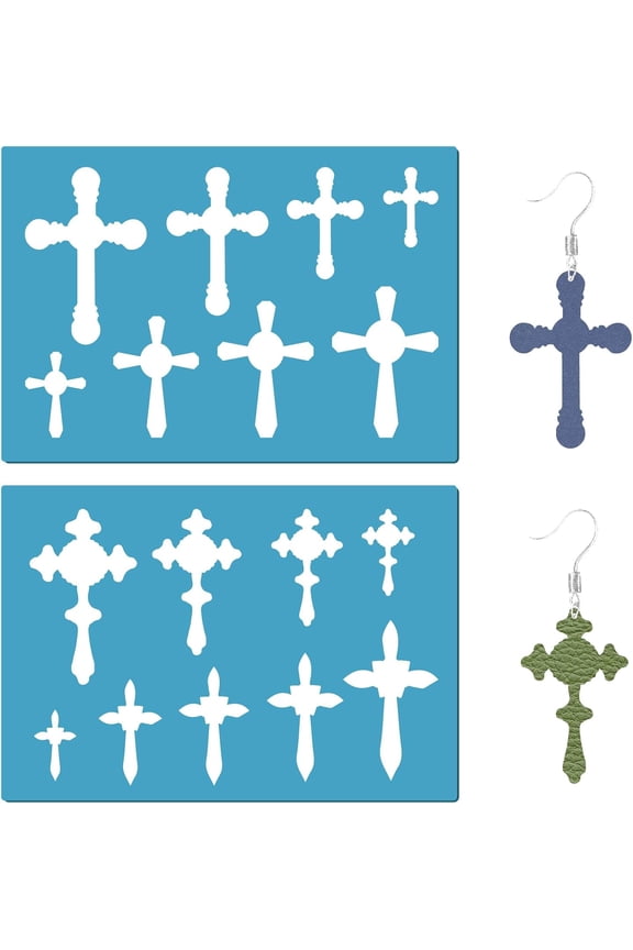 2 Styles Cross Earring Making Stencil Leather Jewelry Shape Template Reusable Plastic Christ Stencils Templates for Earrings Jewelry Making s Painting 13x9cm