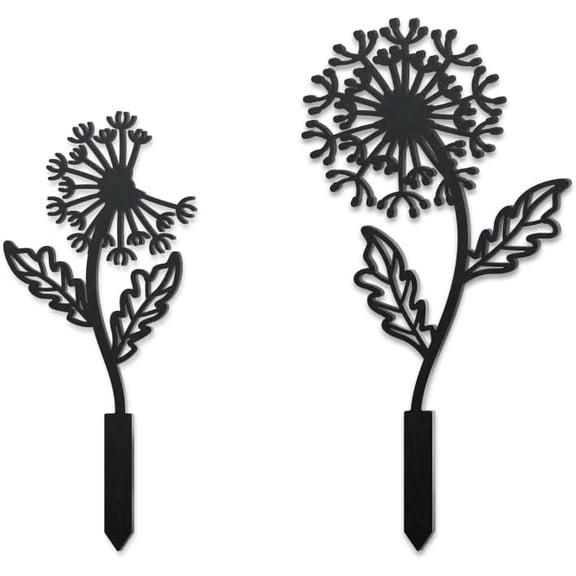 2 Styles Dandelion Metal Decorative Garden Stakes Funny Flower Metal Outdoor Statues Dandelion Silhouette Ornament Gifts Funny Flower Outdoor Decor for Garden Backyard Patio Lawn Walkways Black