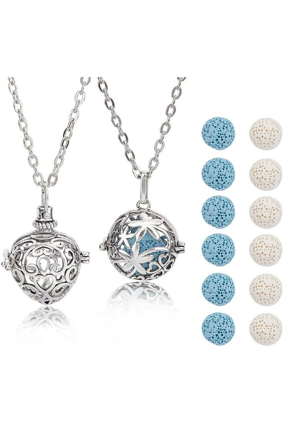 2 Styles Diffuser Oil Pendant Essential Oil Necklace with 26Pcs Natural Lava Rock Pads Perfume Scent Diffuser Necklace Pendants Jewelry Gift for Woman Mother Present