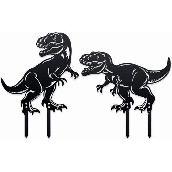 2 Styles Dinosaur Metal Garden Stake Decorative Dinosaur Art Silhouette Iron Branch Garden Stake Black Dinosaur Silhouette Statue Garden Decor for Yard Outdoor Decor Garden Decor Lawn Ornament Blue