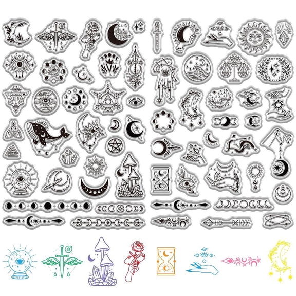2 Styles Divination Rubber Stamps Moon Phase Transparent Stamps Gothic PVC Reusable Magic s Hand Vintage Clear Silicone Stamp Seals