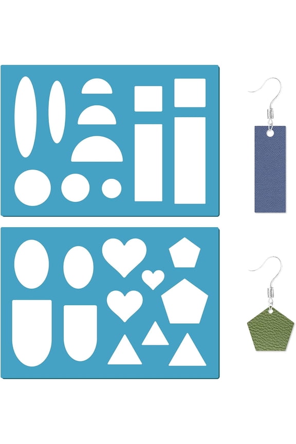 2 Styles Earring Making Template Reusable Plastic Leather Cutting Stencil Heart Half Round Square Oval Patterns Templates