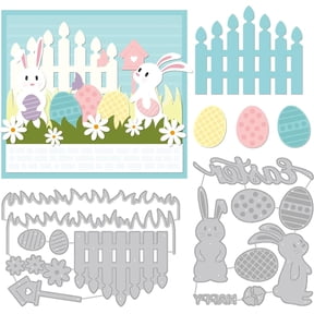 2 Styles Easter Pattern Carbon Steel Cutting Dies Stencils Easter Rabbit Plant Egg Embossing Stencil Template for DIY Scrapbooking Photo Album Decorative Paper Card