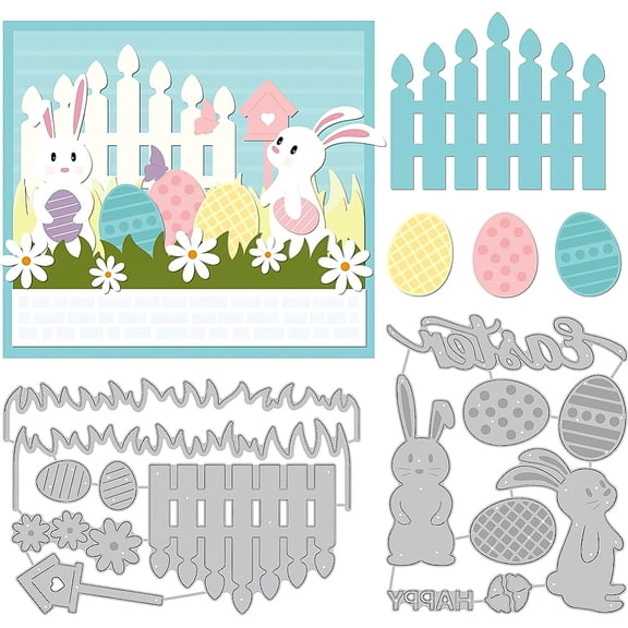 2 Styles Easter Pattern Carbon Steel Cutting Dies Stencils Easter Rabbit Plant Egg Embossing Stencil TemplateDIY