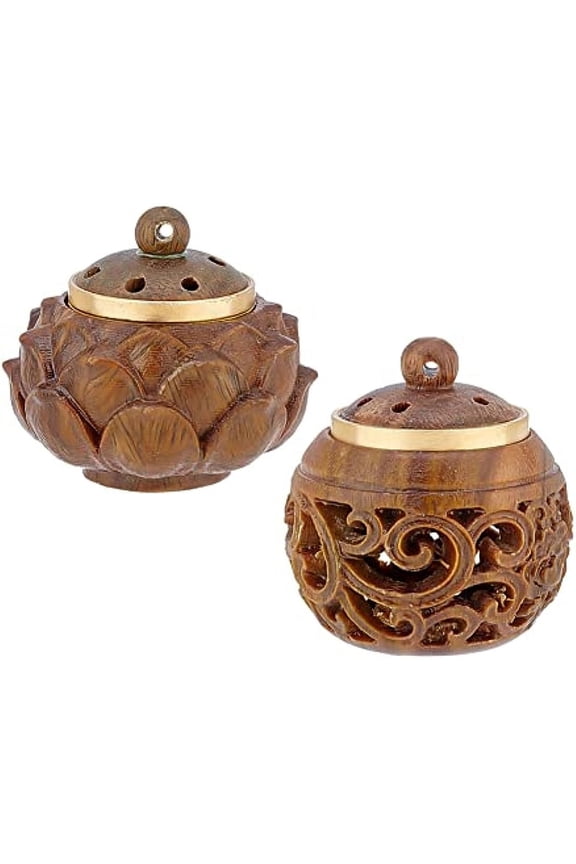 2 Styles Engraved Hollow Wood Pendants Aromatherapy Essential Oil Diffuser Pendant Openable Charms for Diffuser Undyed Keychain Necklace Car Pendant Decor