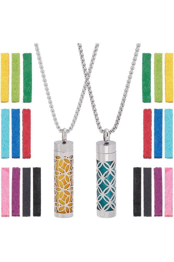 2 Styles Essential Oil Diffuser Necklace Aromatherapy Aroma Locket Pendant with 20Pcs Refill Pads Stainless Steel Scent Necklace Charms for Men Women Birthday Essential Oil Jewelry Gift diy
