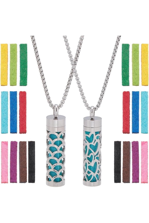 2 Styles Essential Oil Diffuser Necklace for DIY Women Aromatherapy Aroma Diffuser Pendant with 20Pcs Pads Stainless Steel Scent Necklace Charms for DIY Birthday Essential Oil Jewelry Gift
