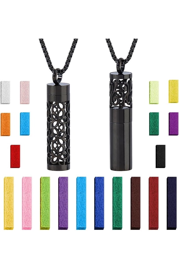 2 Styles Essential Oil Diffuser Necklaces Perfume Pendant Necklaces with 20 Felt Pads Black Diffuser Locket Necklace Essential Oil Pendant