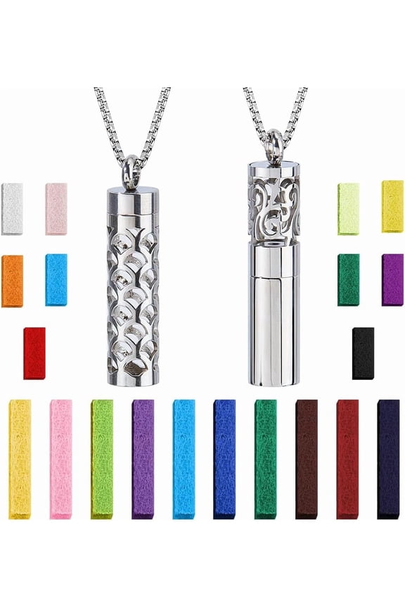 2 Styles Essential Oil Diffuser Necklaces Perfume Pendant Necklaces with 20 Felt Pads Silver Diffuser Locket Necklace Essential Oil Pendant