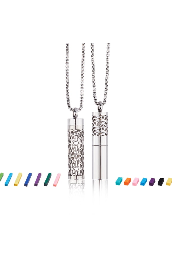 2 Styles Essential Oil Necklace Diffuser Oil Aromatherapy Pendant with 20Pcs Felt Pads Changeable Perfume Pads Stainless Steel Diffuser Locket