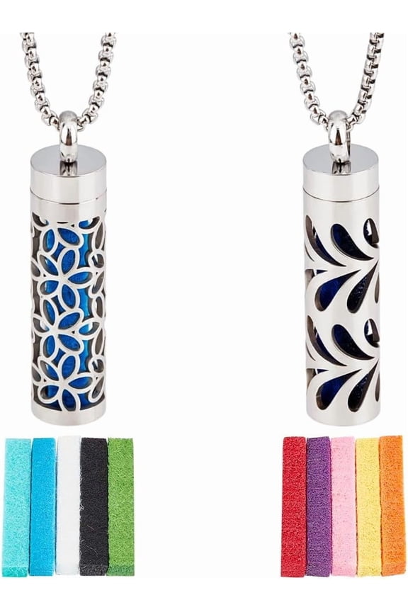 2 Styles Essential Oil Necklace Scent Diffuser Necklace Aromatherapy Pendant with 20 Felt Pad Hollow Flower Stainless Steel Perfume Necklace for Women Gift Christmas Birthday