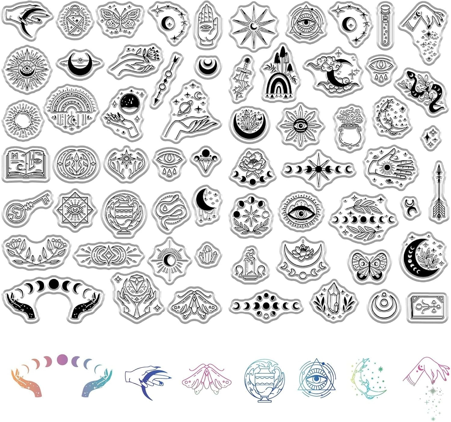 2 Styles Evil Eyes Clear Stamps Sun Moon Phase Divination Magic Hand ...