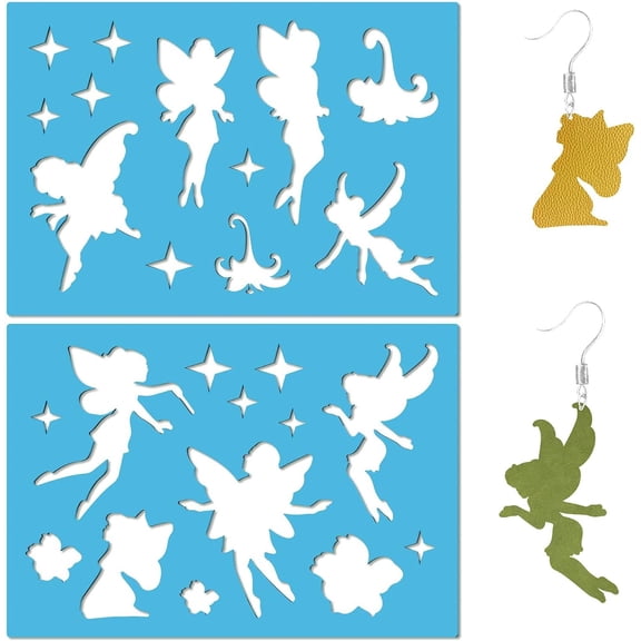 2 Styles Fairy Stencils Reusable Dream Little Fairies Angel Templates Acrylic Lapidary Cutting Leather Jewelry Template for Painting on Wood Scrapbook Wall Floor Earrings Making DIY Crafts