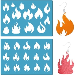 2 Styles Flame Stencil Fire Airbrush Flames Burn Blaze Stencils Reusable Acrylic Leather Jewelry Template for Painting on Wall Fabric Glass Home Decor Earrings Making DIY Crafts 5.1x3.5inch