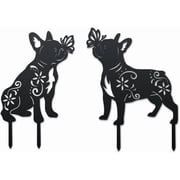 2 Styles French Bulldog Metal Decorative Garden Stakes Bulldog Dog Funny Metal Outdoor Statues Black Puppy Silhouette Ornament Dog Gifts Animal Dog Stakes