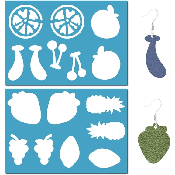 2 Styles Fruits Jewelry Shape Template Reusable Plastic Banana Lemon Earrings Square Cutting Stencils for Drawing Painting Making Jewelry DIY Crafts Scrapbooking 5x3.5 Inch Blue
