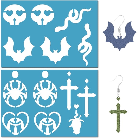 2 Styles Gothic Style Acrylic Earring Templates Bat Snake Spider Cross Ghost Reusable Jewelry Shape Cutouts Cutting Stencil for Jewelry Making Drawing Halloween Scrapbook Craft 5x3.5inch