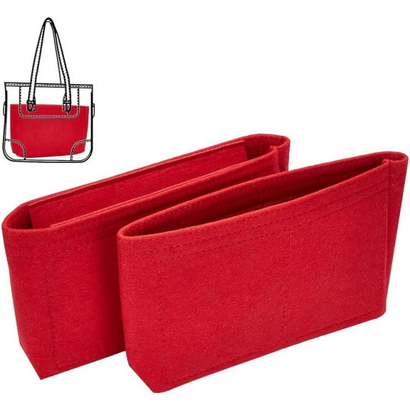 2 Styles Handbag Felt Organizer Insert Bucket Bag Organizer Insert with Zipper Bag in Bag Divider Organizer Multiple Compartments Bag Interior Insert Accessories Red 8.8x5.5x3.7 Inch