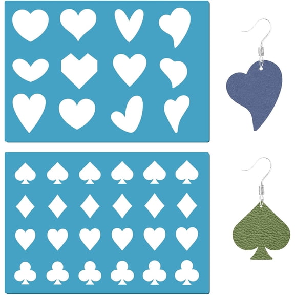 2 Styles Heart Earrings Making Template Reusable Acrylic Cutting Stencil Playing Card Spade Heart Club Diamond Patterns Template